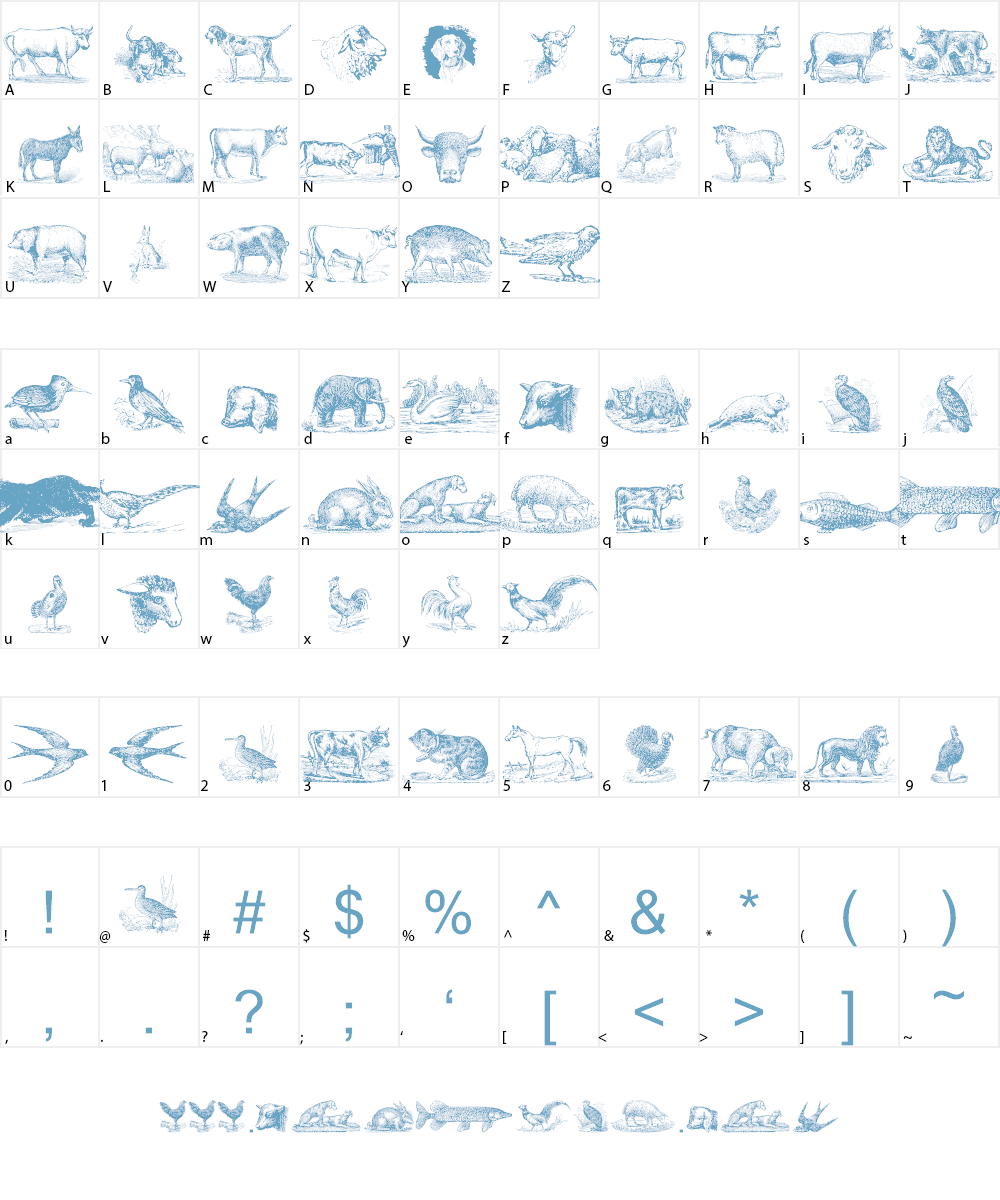 Animals Old Cuts Font Character